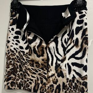Rachel Allan Animal Print Mini Skirt with Black Beaded Waist